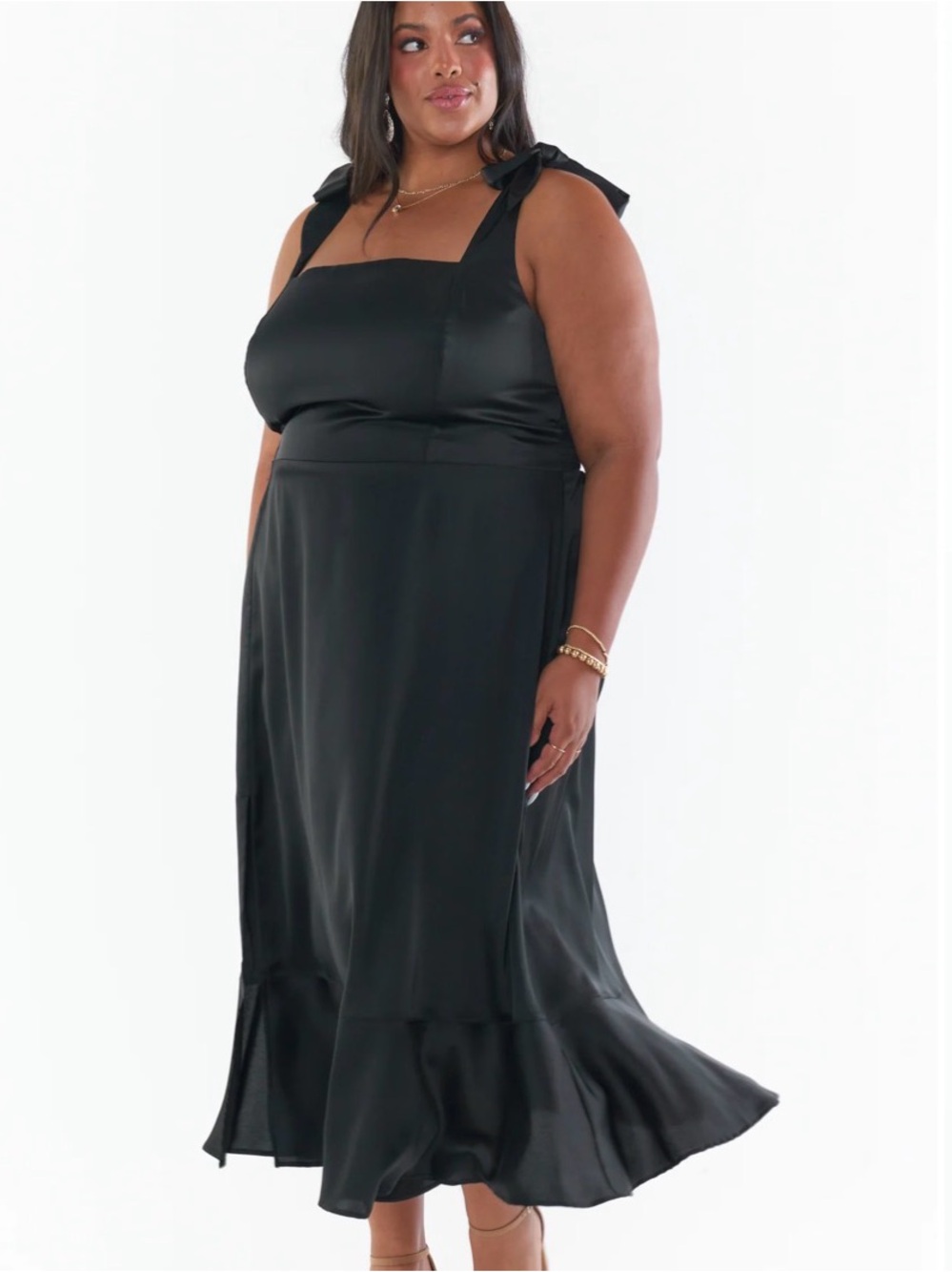 Show Me Your Mumu Claire Midi Dress NWT Large 8/10 Black Satin Wedding